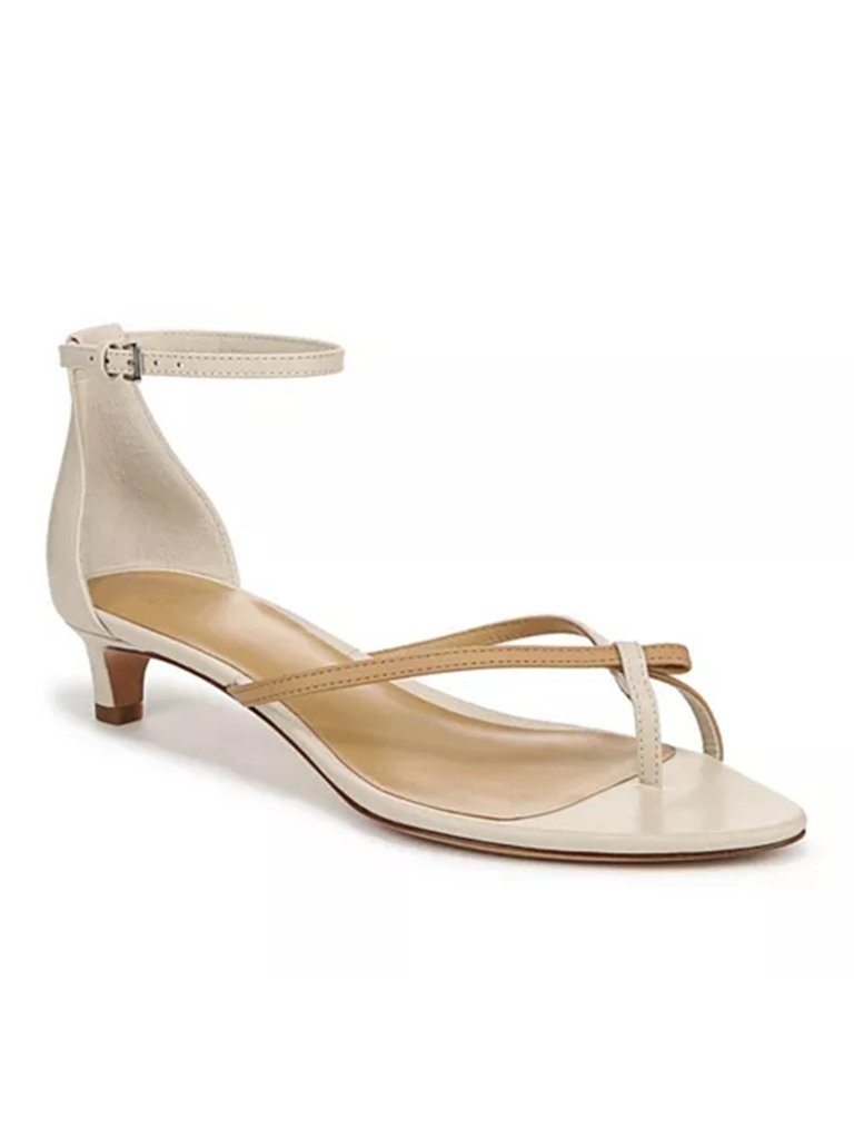 $330 Vince Siri Leather Kitten Heeled Sandal Beige Moonlight Cream 9.5 (Dd1)